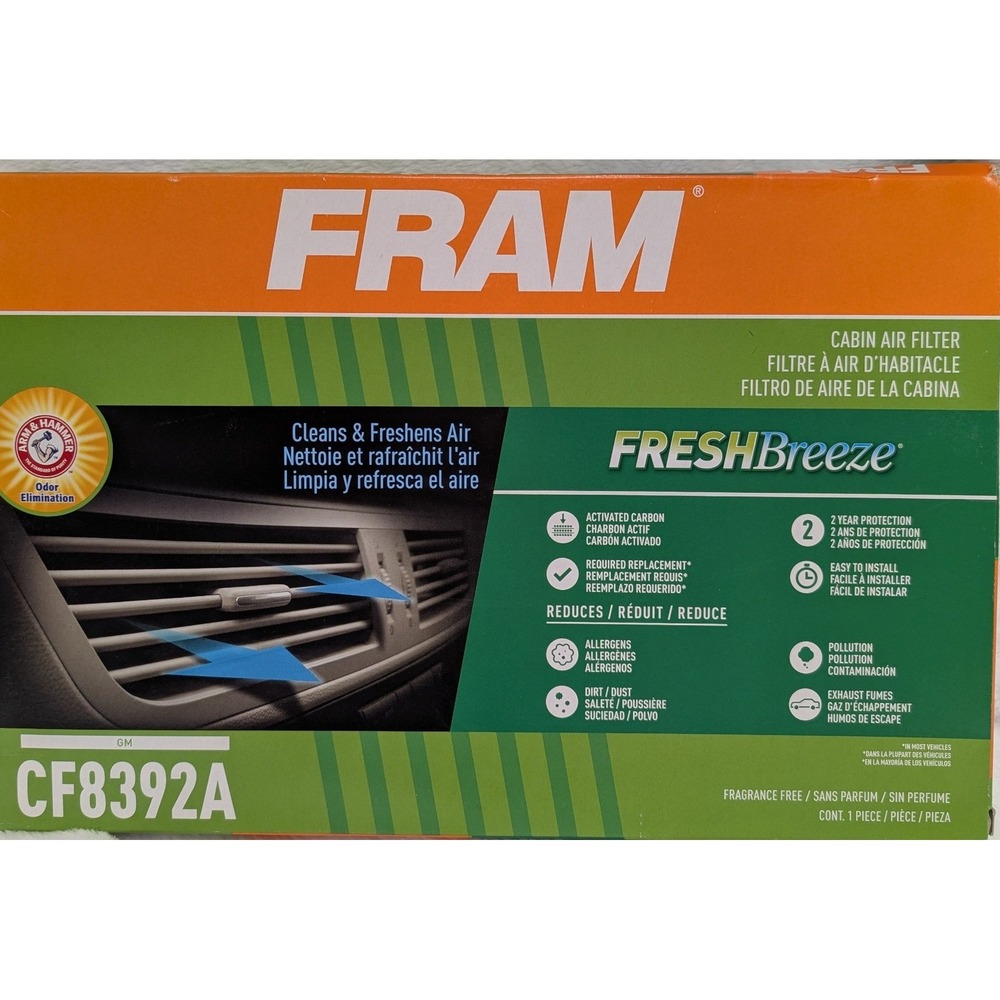 FRAM Fresh Breeze Cabin Air Filter CF8392A‎ Arm & Hammer GM Odor Elimination NEW